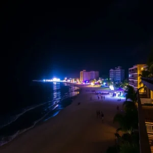 Vista noturna de Punta Cana com atividades de vida noturna