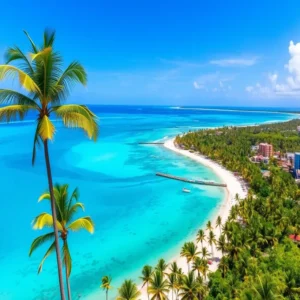 Uma vista panorâmica de Punta Cana, destacando suas praias e vegetação exuberante.